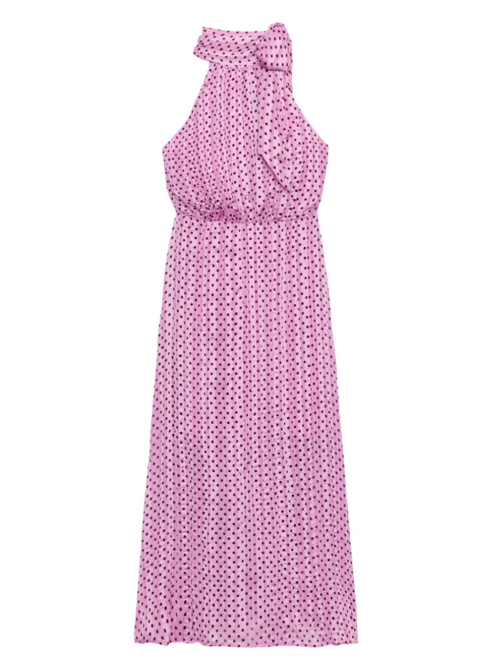 Zara Pink Polka Dot Bow Midi Dress